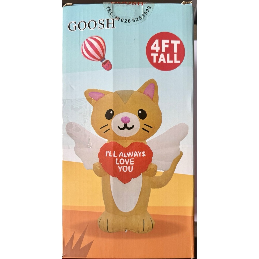 Inflatable Valentines Day Orange Cat With Heart 4' Foot Tall NEW!